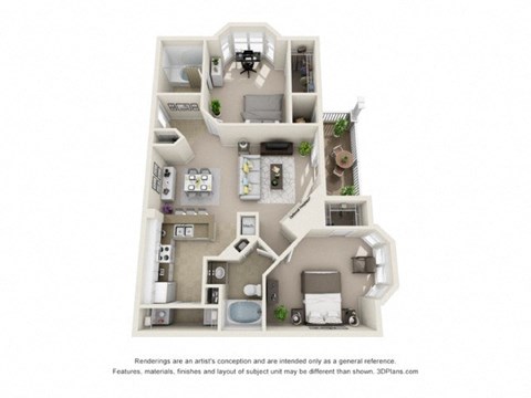 Floor plan for 2 beds, 2 baths, 1182 sqft